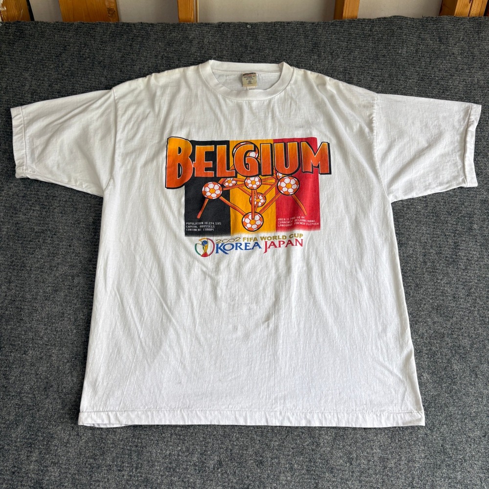 Cottonnet Belgium 2002 FIFA World Cup Korea Japan White Graphic T-Shirt Mens 2XL